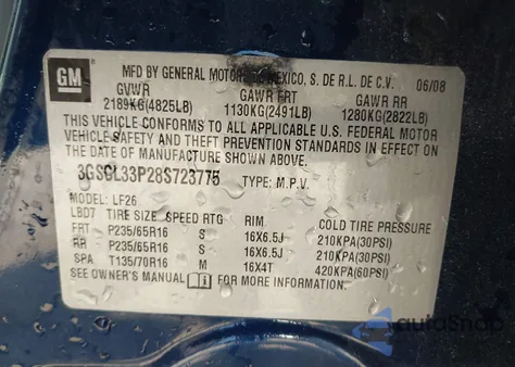 2008 Saturn Vue 4-Cyl Xe z USA, uszkodzony, nr VIN 3GSCL33P28S723775